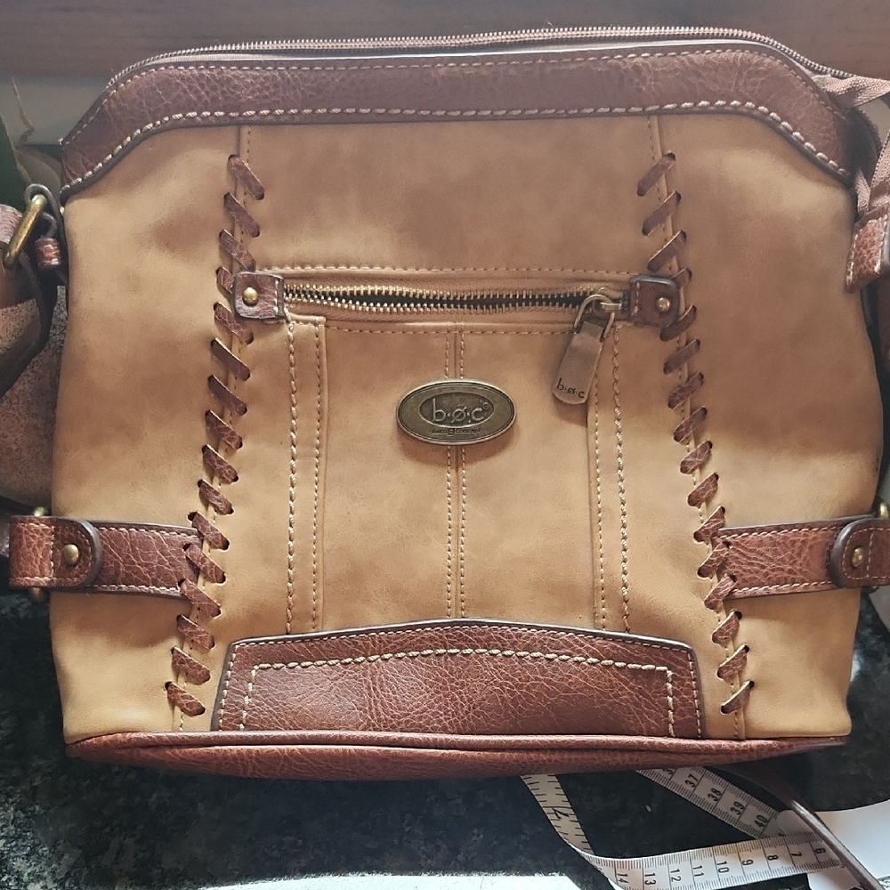 b.o.c. Tan and Brown Crossbody Bag with Leather Accents